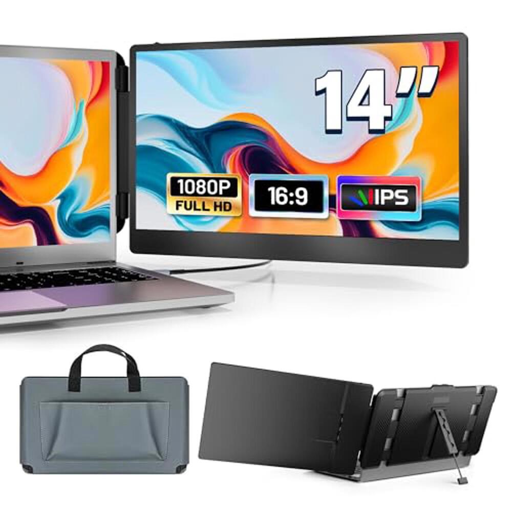 Laptop Monitor Extender, Dual Screen Portable Display, 14" FHD IPS